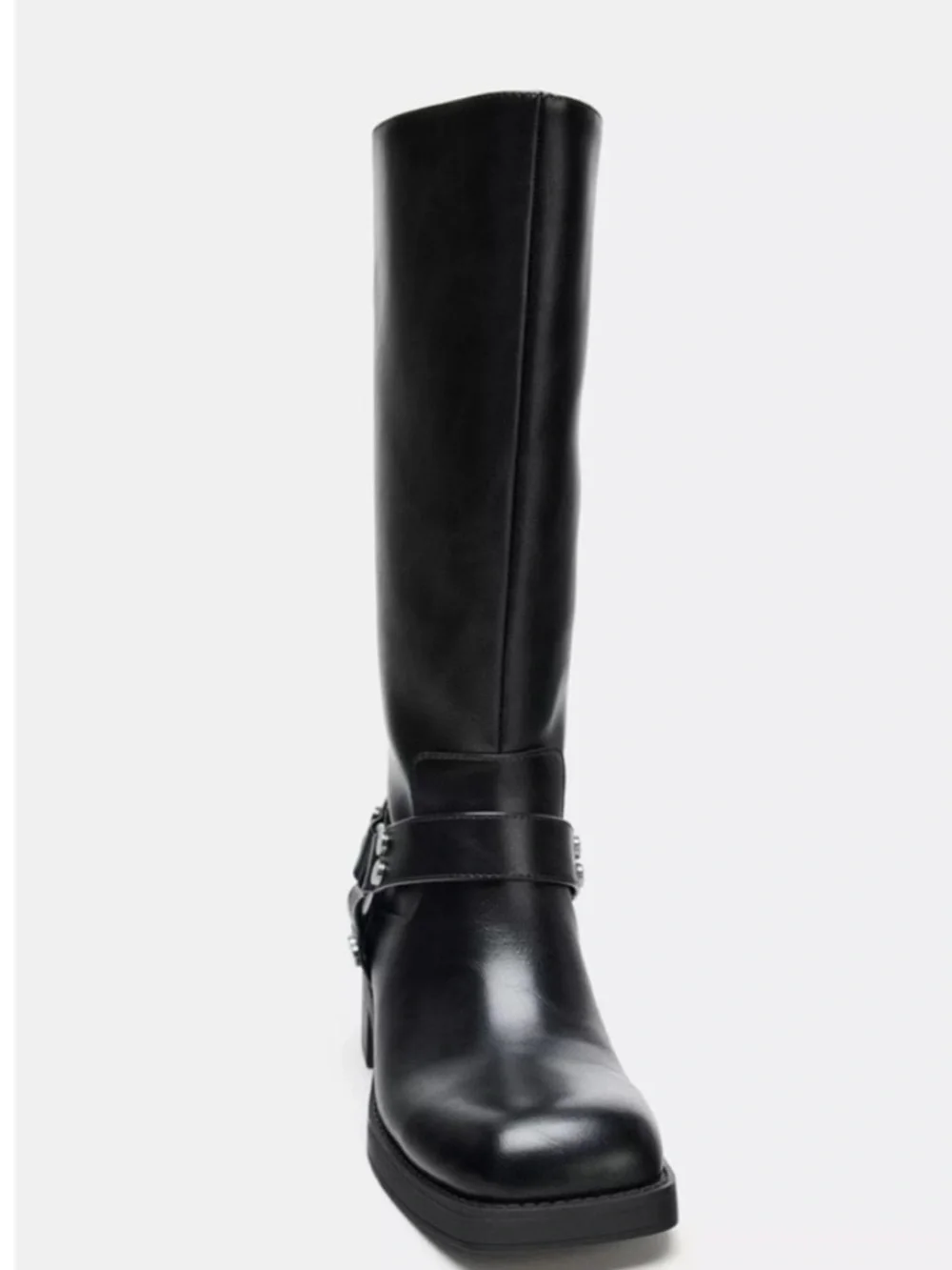 Zara Black Leather Harness Mid-Calf Boots
